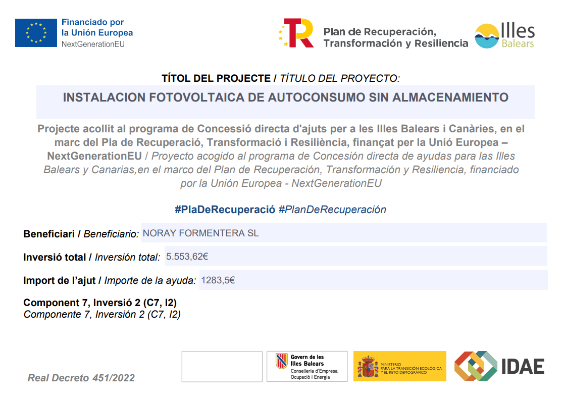 Plan de Recuperación - Instalación fotovoltaica Noray Formentera