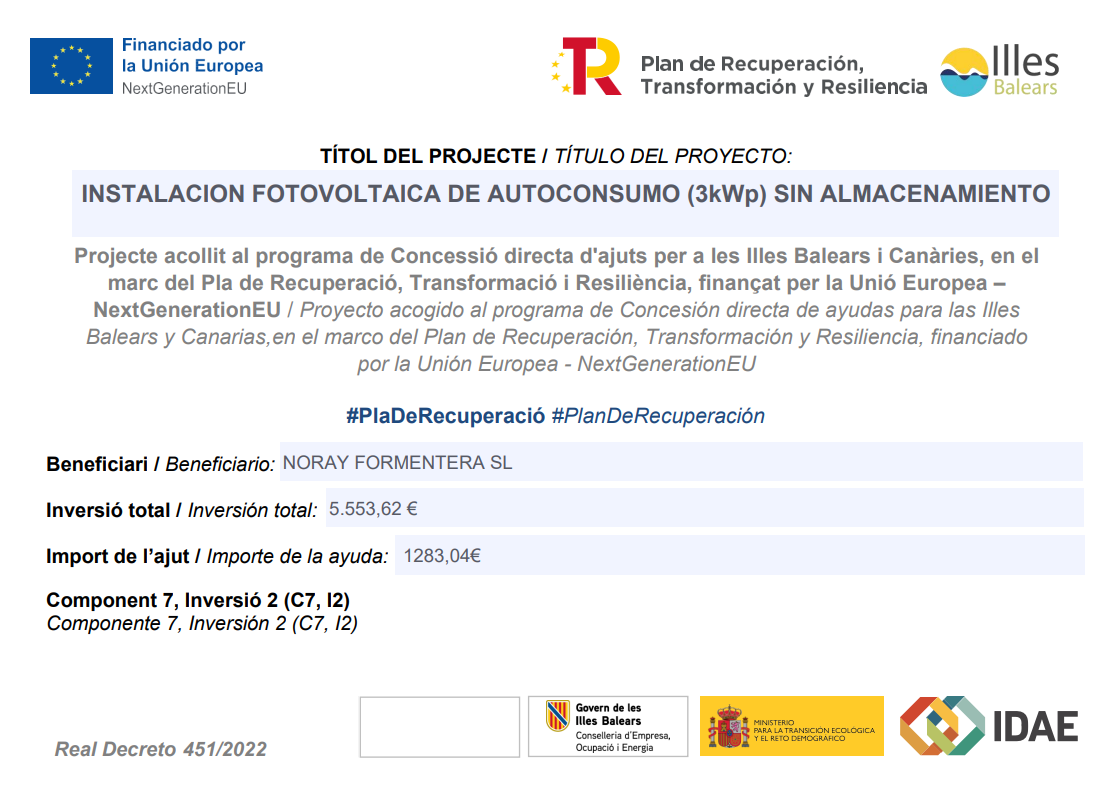 Plan de Recuperación - Instalación fotovoltaica Noray Formentera